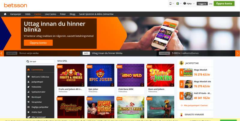 Betsson Casino skärmdump