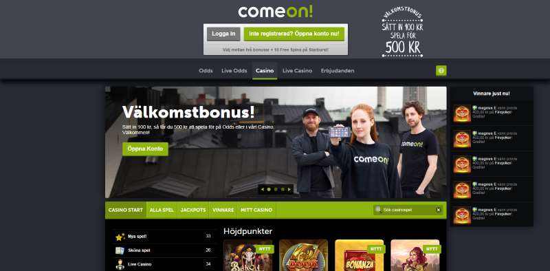 ComeOn Casino skärmdump